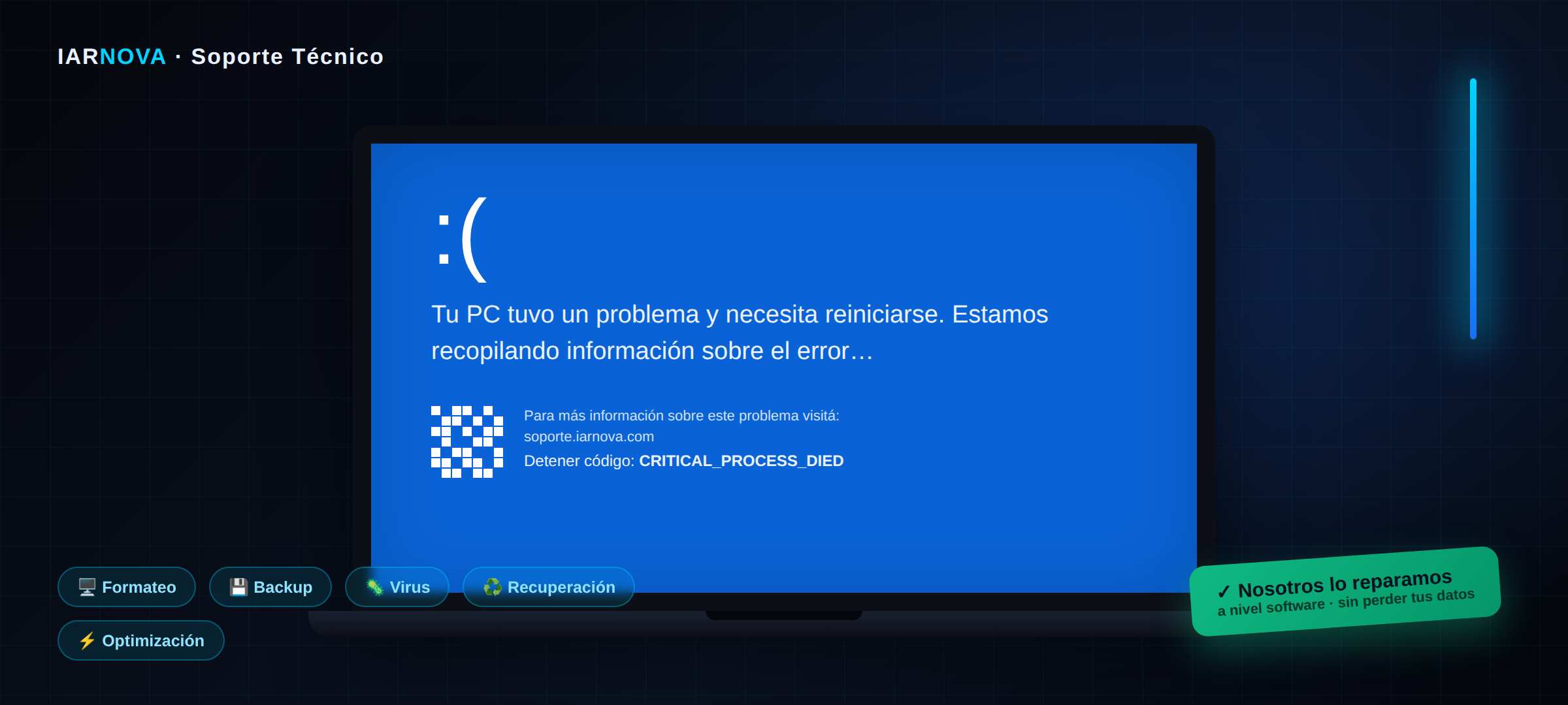 Soporte tecnico IARNOVA: reparamos tu PC a nivel software - formateo, backup, virus, recuperacion